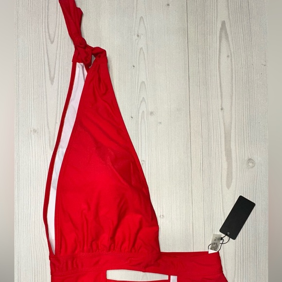 Red One Piece Aqua Eve Size Large Cut Out Bathing Suit - Picture 5 of 6